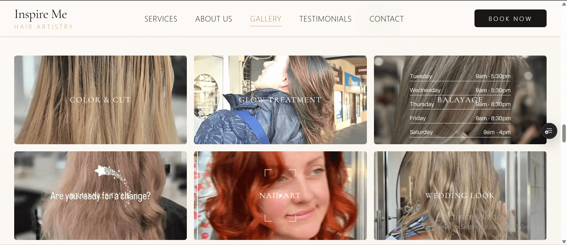 Inspire Me services section