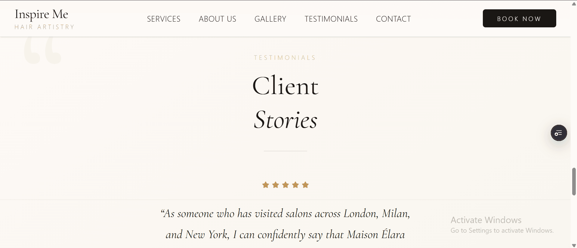 Inspire Me booking section