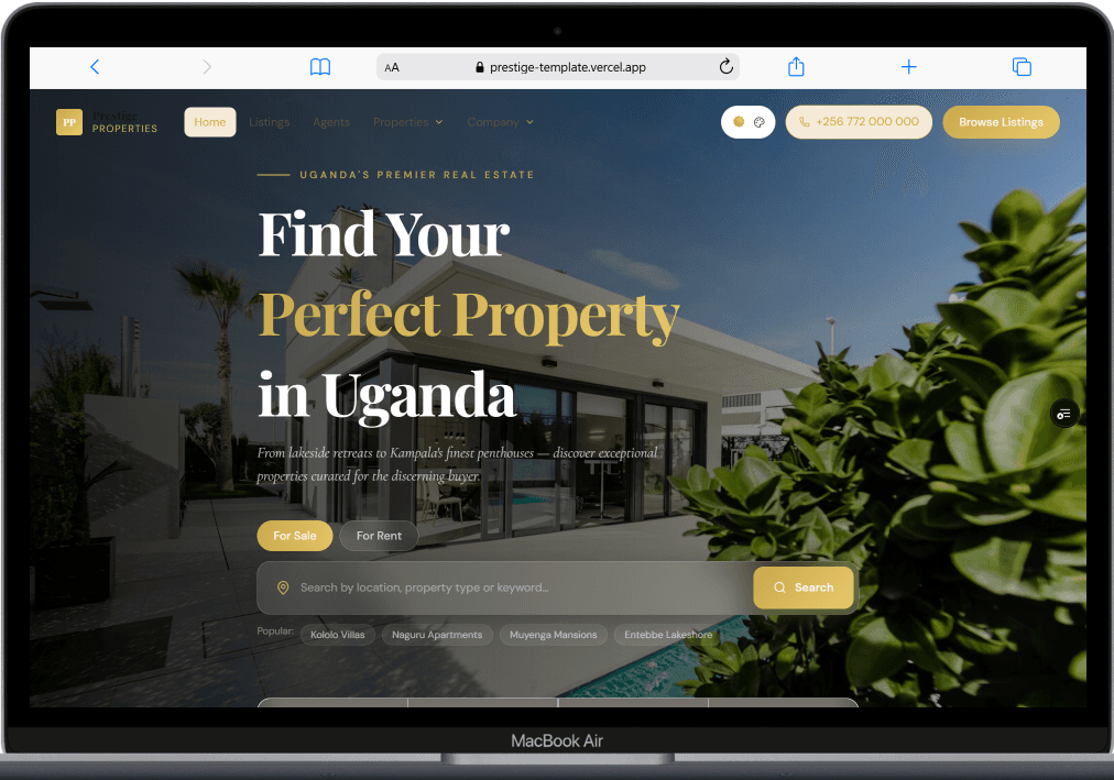 Responsive real estate website preview Responsive real estate website shown on a laptop